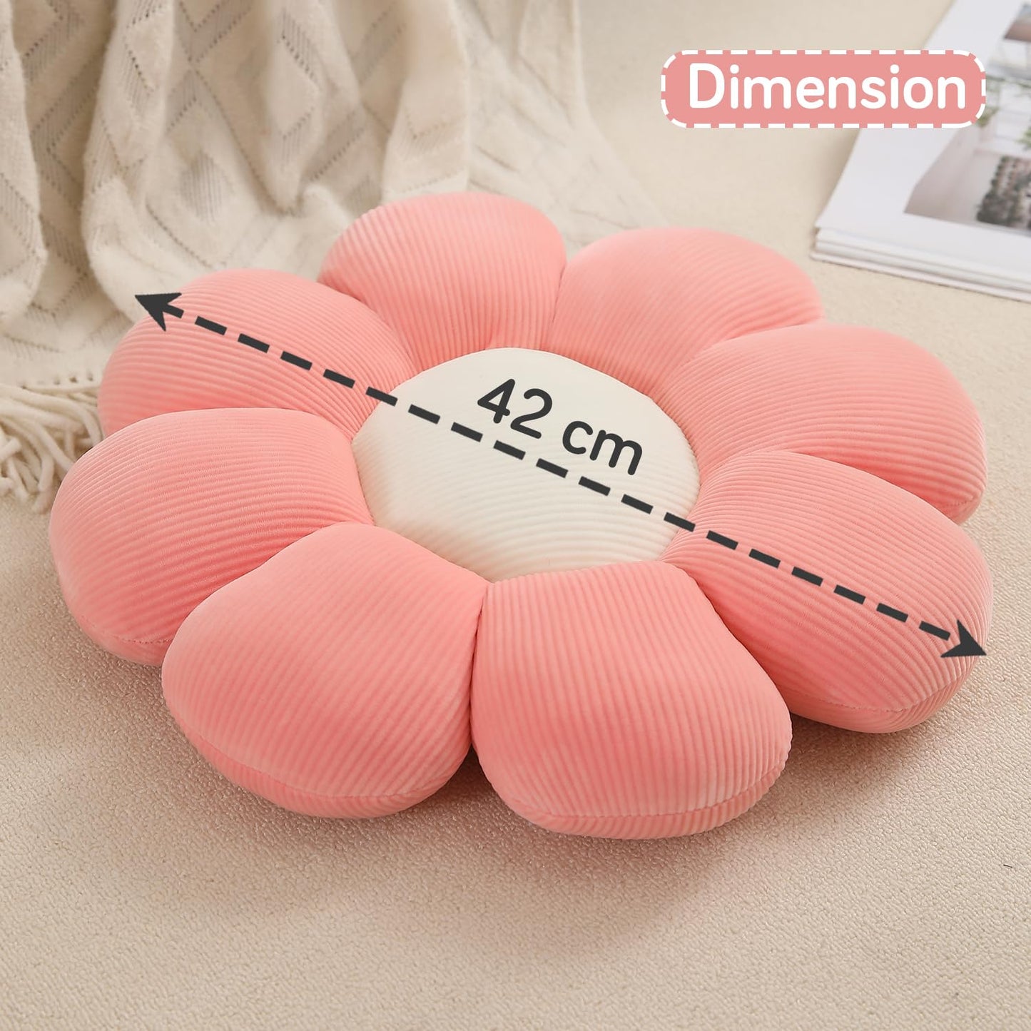 Luxury Flower Plush Decorative Pillow – Ultra-Soft Seating Cushion (42 cm, Baby Pink)