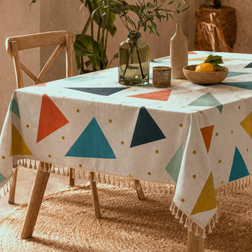 HOKIPO ShieldQuilt Table Cloth with Tassel Edge for 4/6 Seater, Modern Triangle - image 1