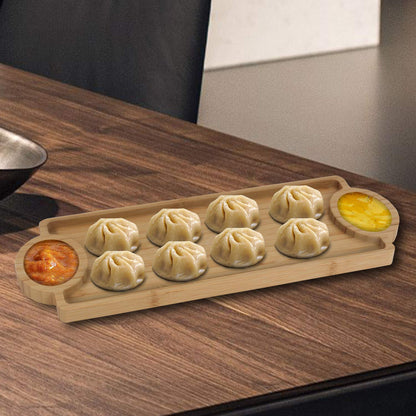Wooden Bamboo Appetizer Platter Rectangular Shape Serving Tray (Beige,Pack Of 1)