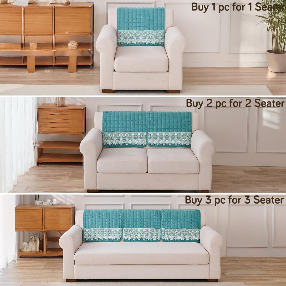 BelleLace Series Imperial Milk Velvet Sofa Cover Mat with Lace Design - Teal