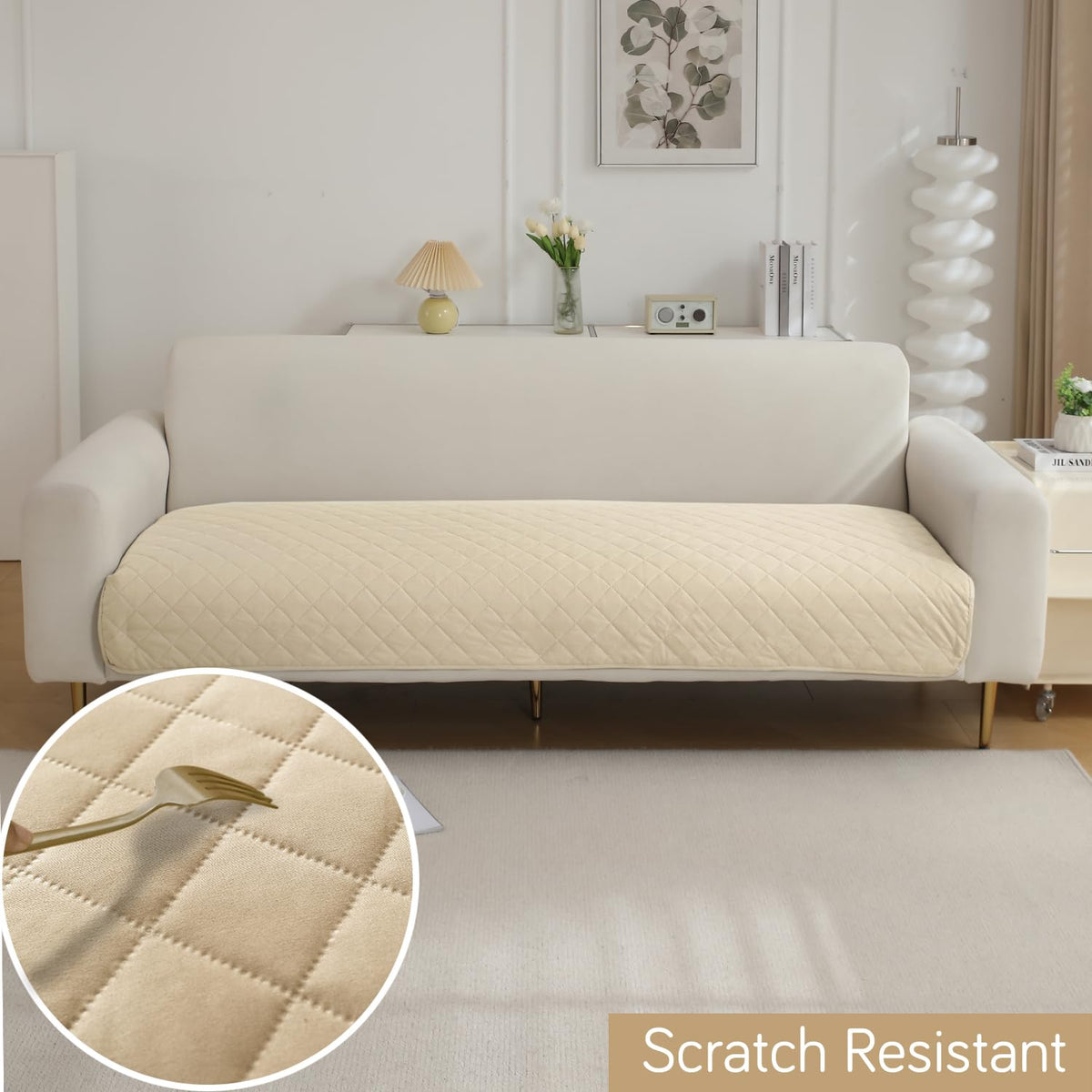 Waterproof Anti-Slip Quick Dry Sofa Seat Mat for 1/2/3 Seater, Cream