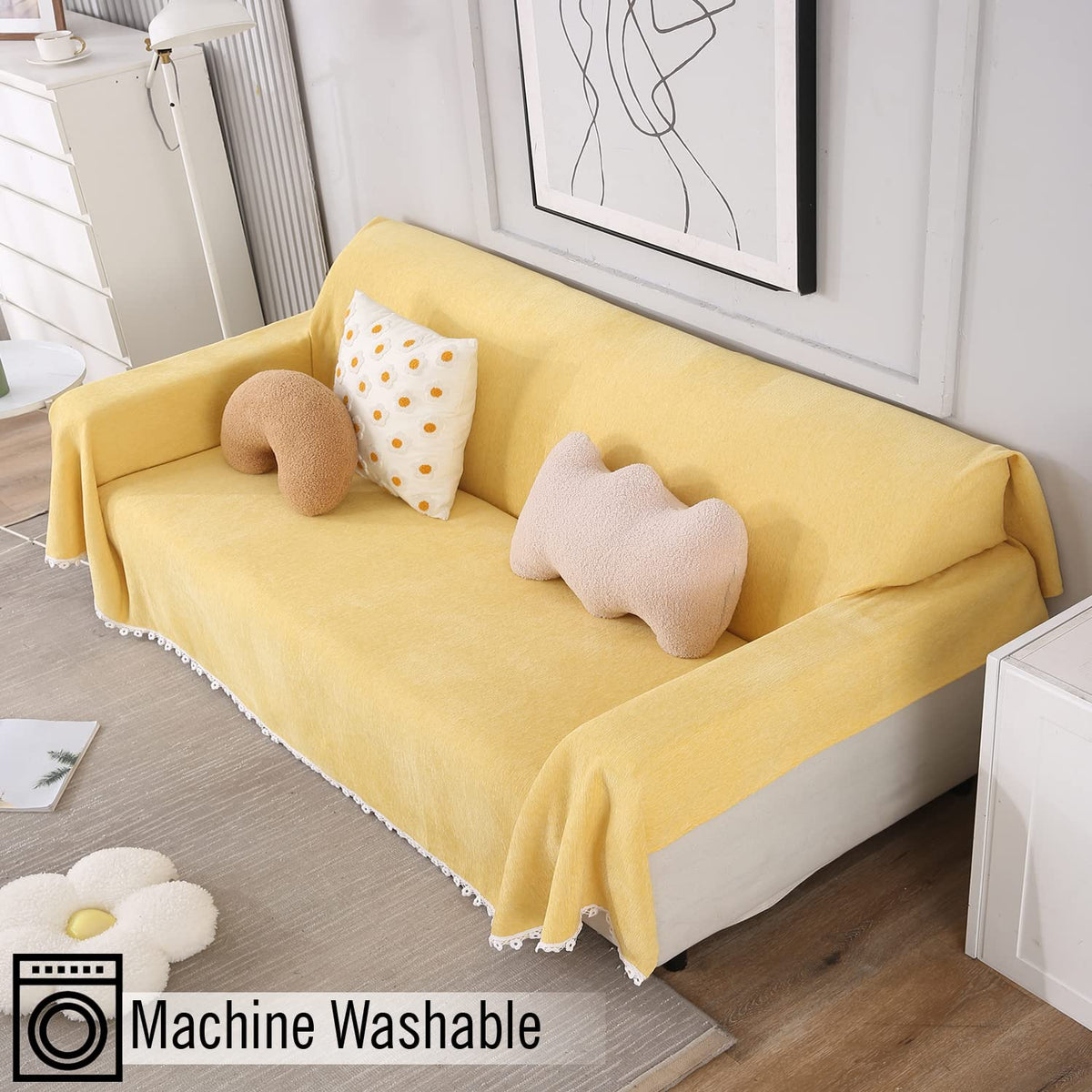Elegant Yellow colour chenille throw for sofa 
