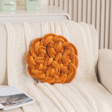 HOKIPO Round Braided Knot Cushion for Bed, Couch & Chair, 36 cm, Brown