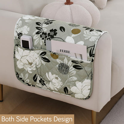 Water Repellent + Waterproof Quilted Sofa Mats, Feather Brown Floral