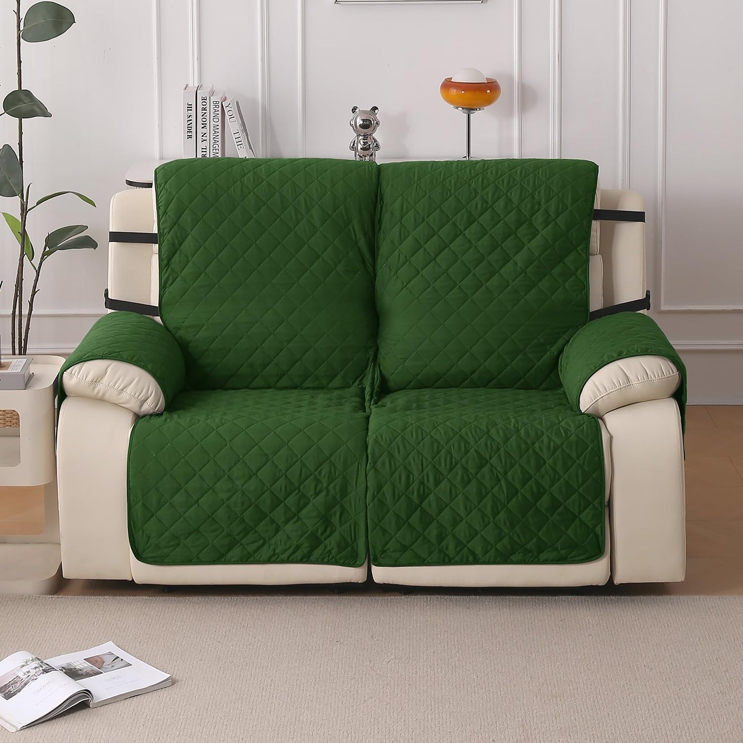 UrbanQuilt Recliner Sofa Slipcover Mat with Dual Belt for 1/2/3 Seater - Forest Green