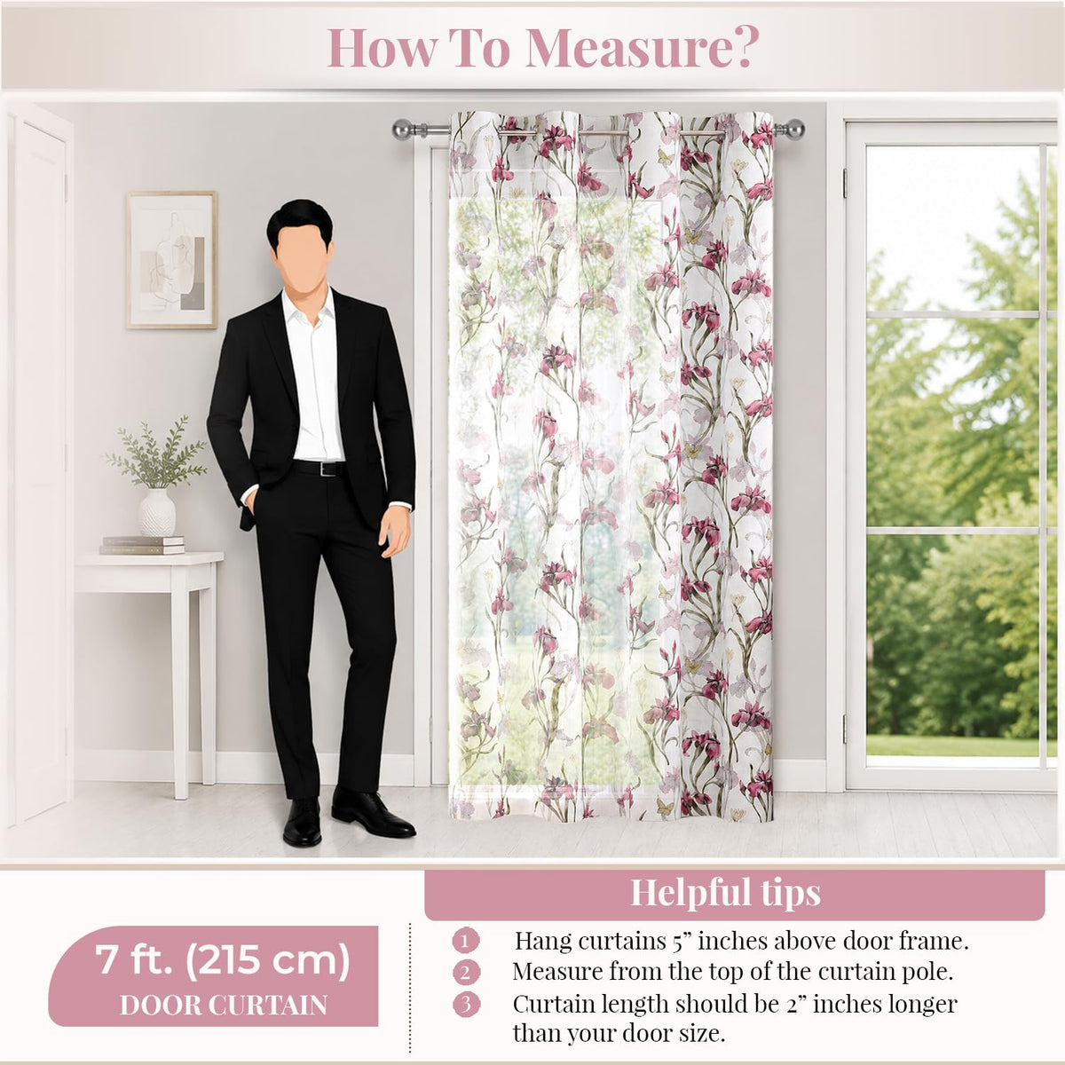 HOKIPO Iris Sheer Curtains, 7 Feet Long - Onion Pink - image 7