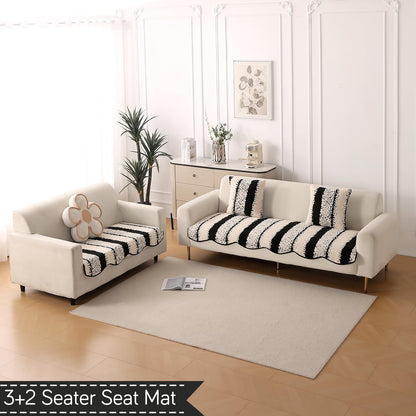 Luxury Wavy Anti Slip Plush Sofa Cover Mat, Black