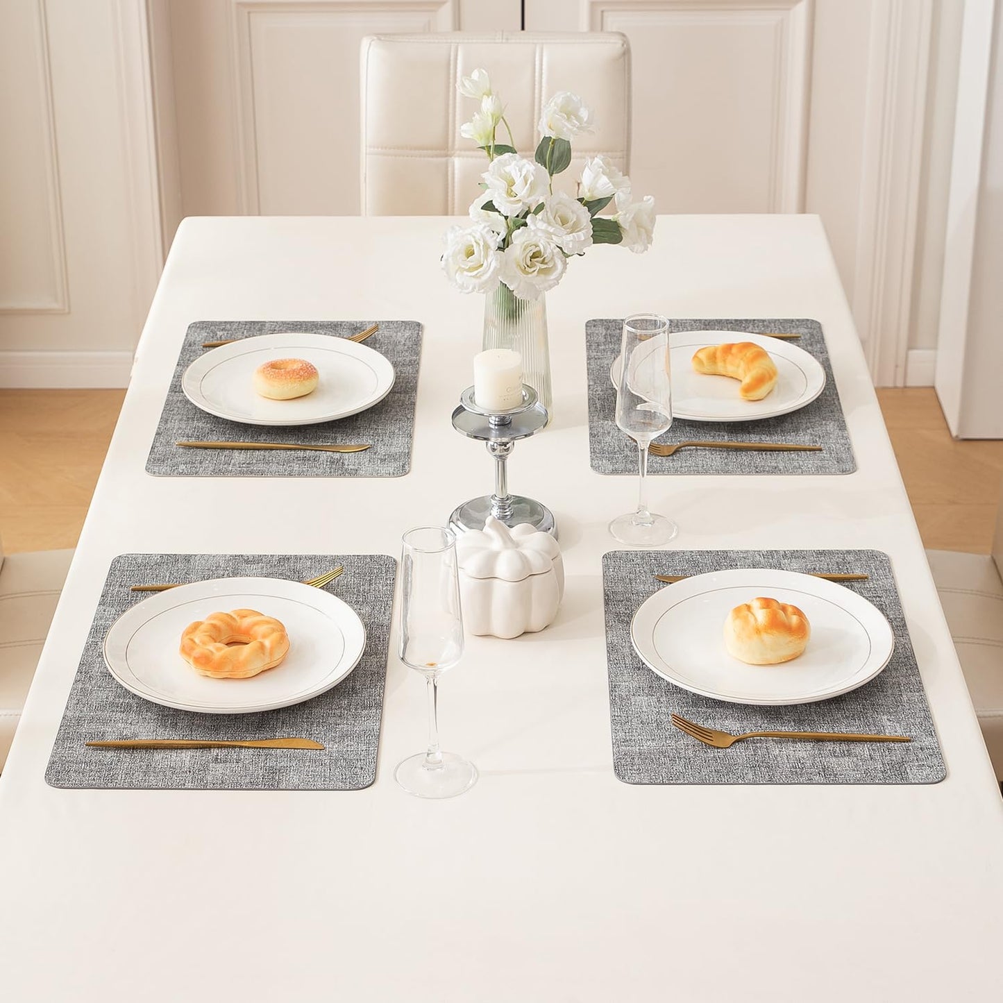 Premium Faux Leather Dining Table Mats, Grey