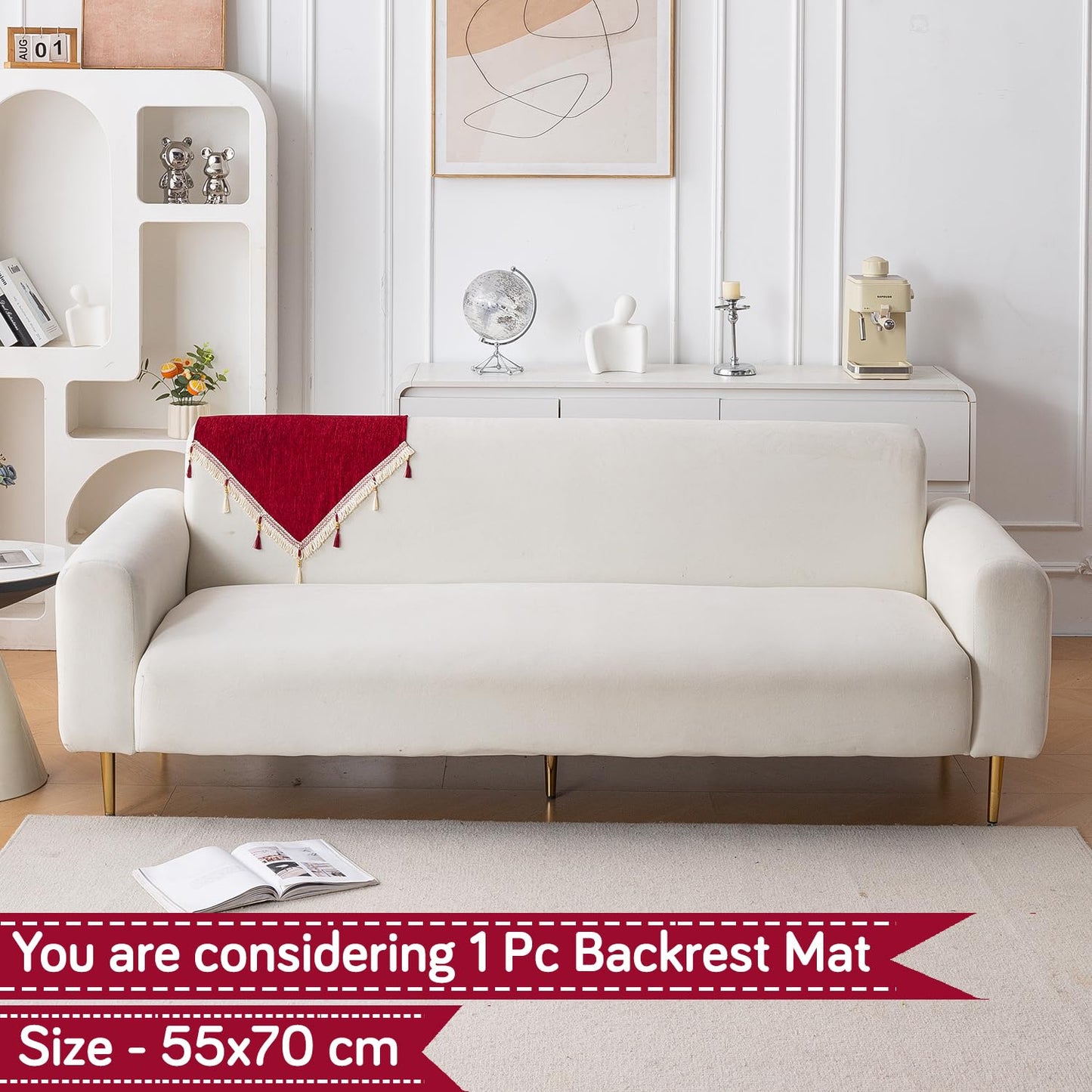 Serenity Tassel Chenille Sofa Cover with Tassel – Crimson Ruby