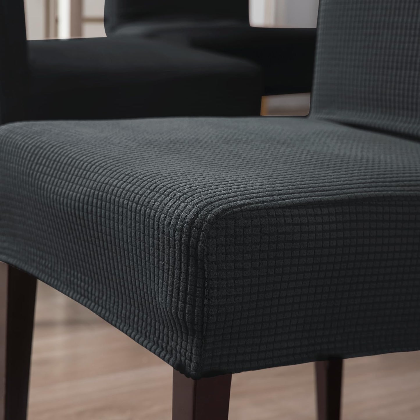 200 GSM Jacquard Set of 1/2/4/6 Dining Chair Cover, Dark Grey