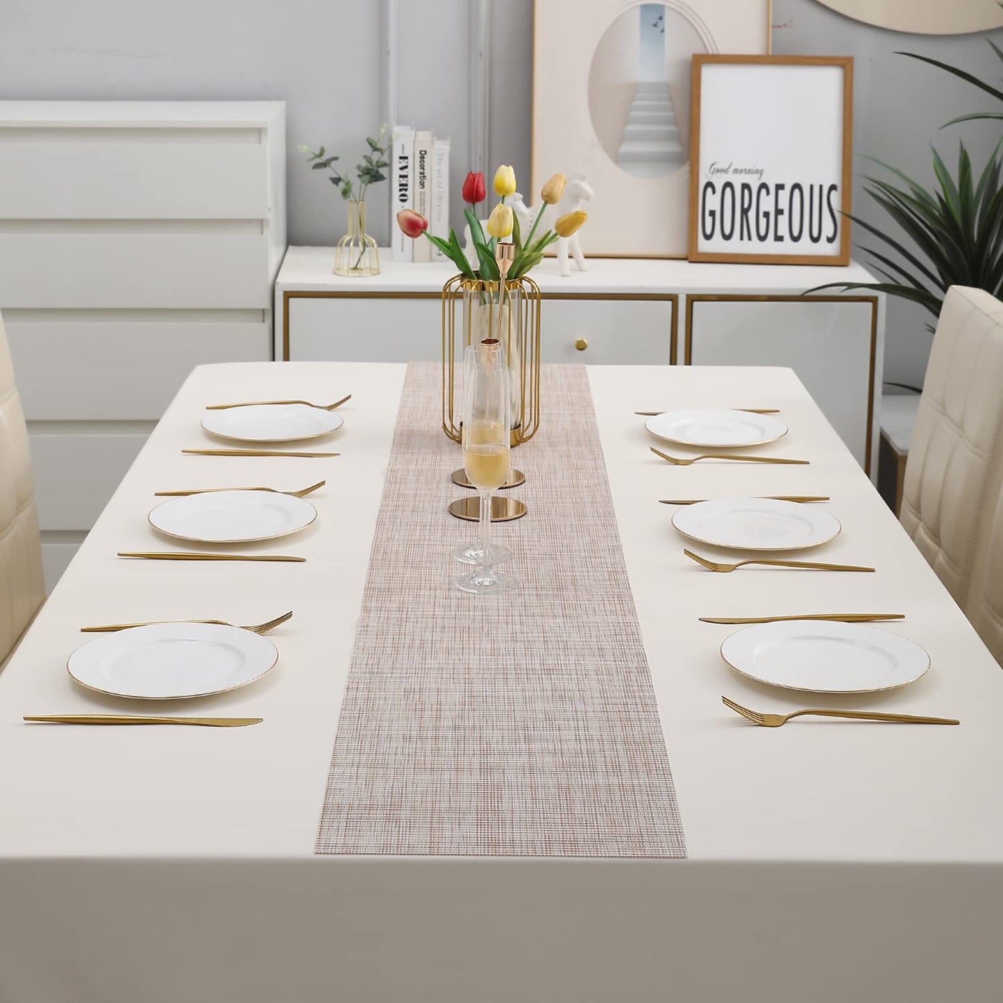 PVC Table Runner, Beige