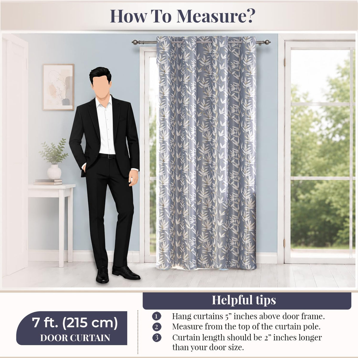 HOKIPO Luxe Foliage Foil Printed Curtains, 7 Feet Long - Steel Grey - image 8