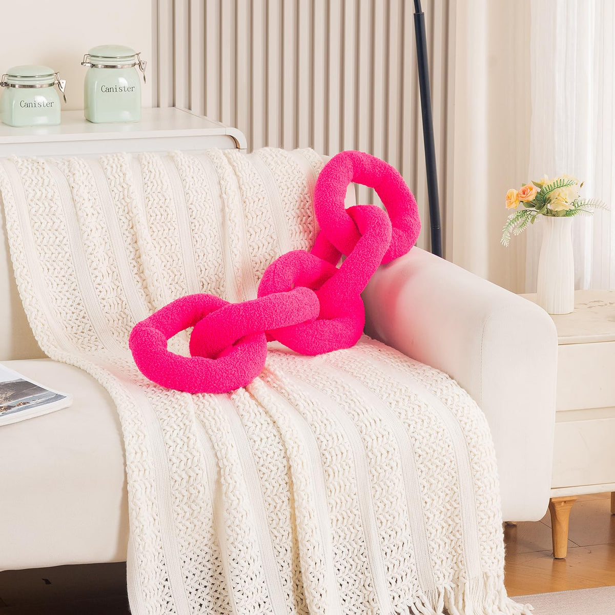 HOKIPO Chunky Knot Chain Cushion for Sofa & Bed, 100 cm, Pink