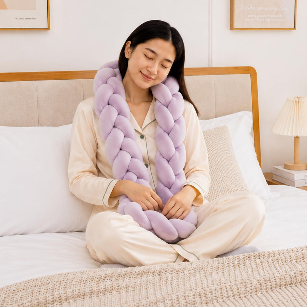 HOKIPO Braided Knot Chain Pillow for Sofa & Bed, 200 cm, Blue