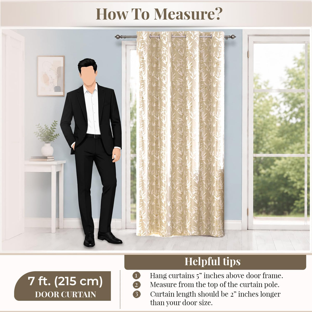 HOKIPO Luxe Foliage Foil Printed Curtains, 7 Feet Long - Cream - image 8