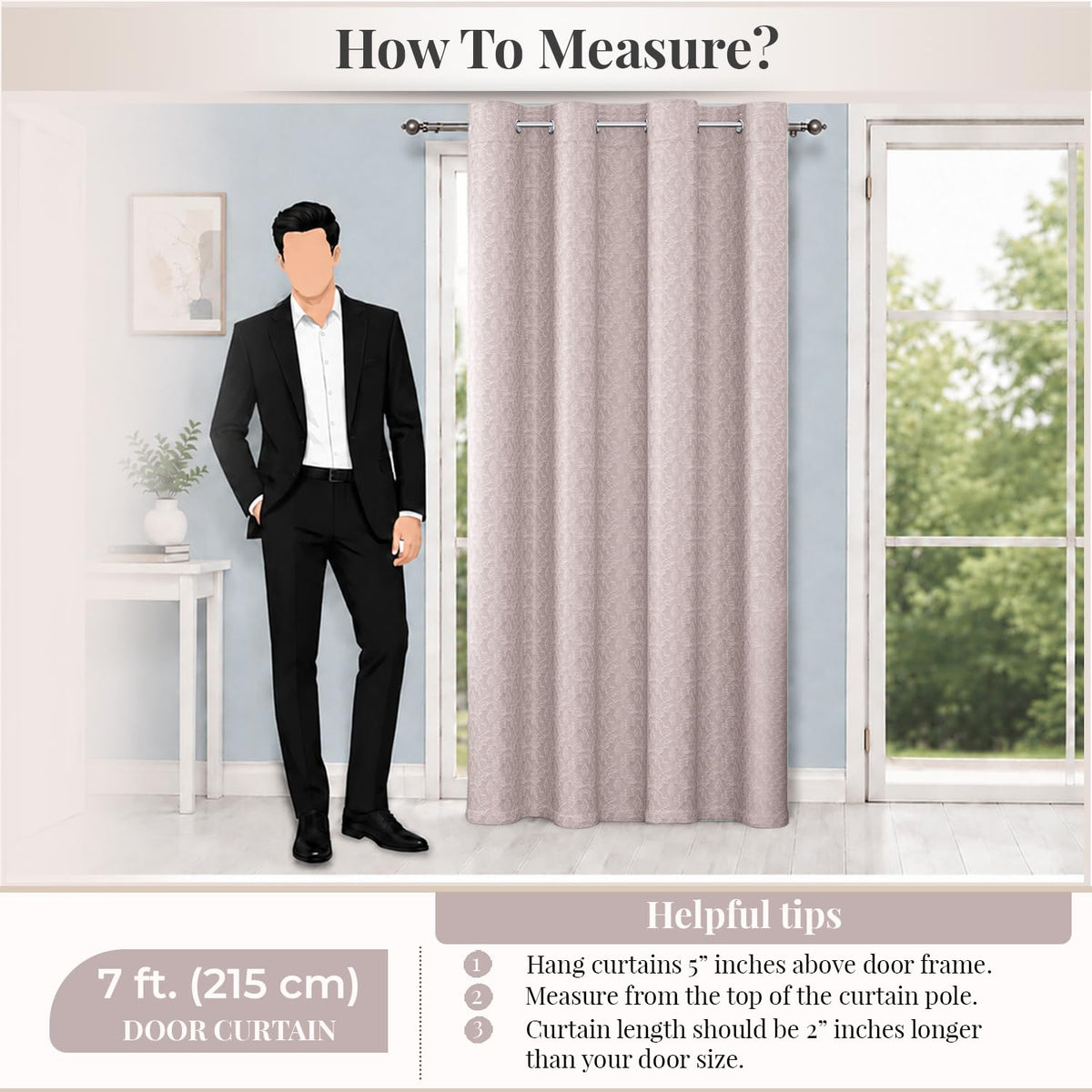 HOKIPO Marrakesh Jacquard Eyelet Curtains, 7 Feet Long - Muted Blush - image 8