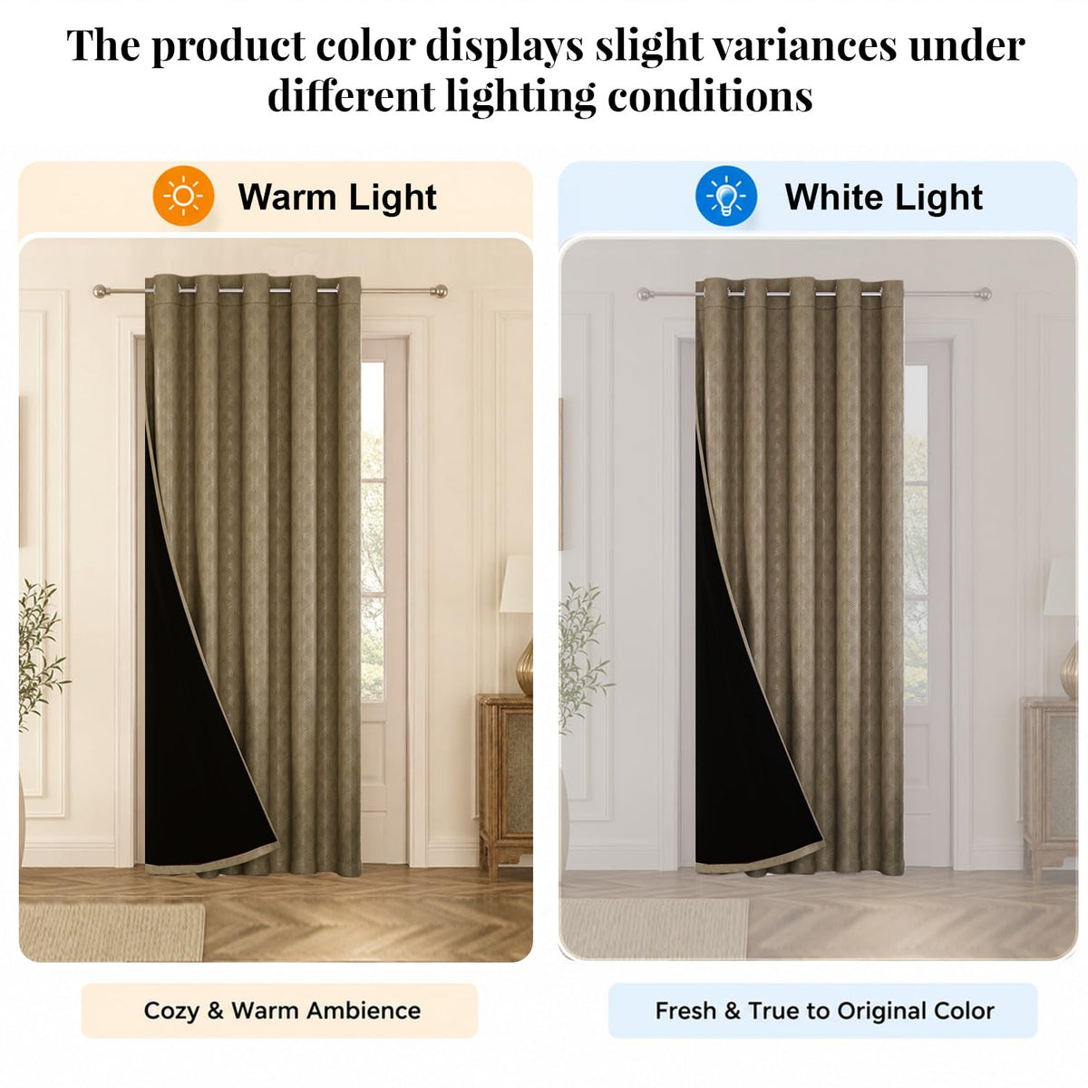 HOKIPO Palmea True Blackout Curtains, 7 Feet Long - Taupe - image 6