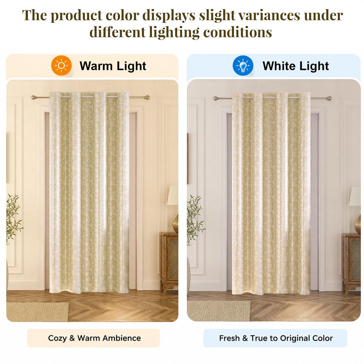 HOKIPO Vogue Shine Eyelet Curtains, 7 Feet Long - Champagne Beige - image 6