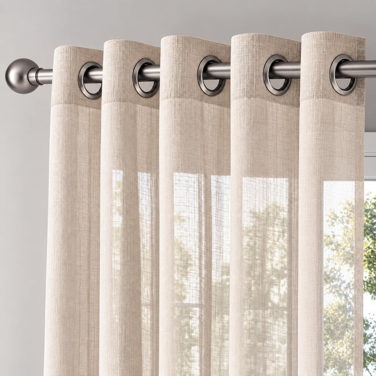 HOKIPO Breeze Sheer Curtains, 7 Feet Long - Sand - image 6