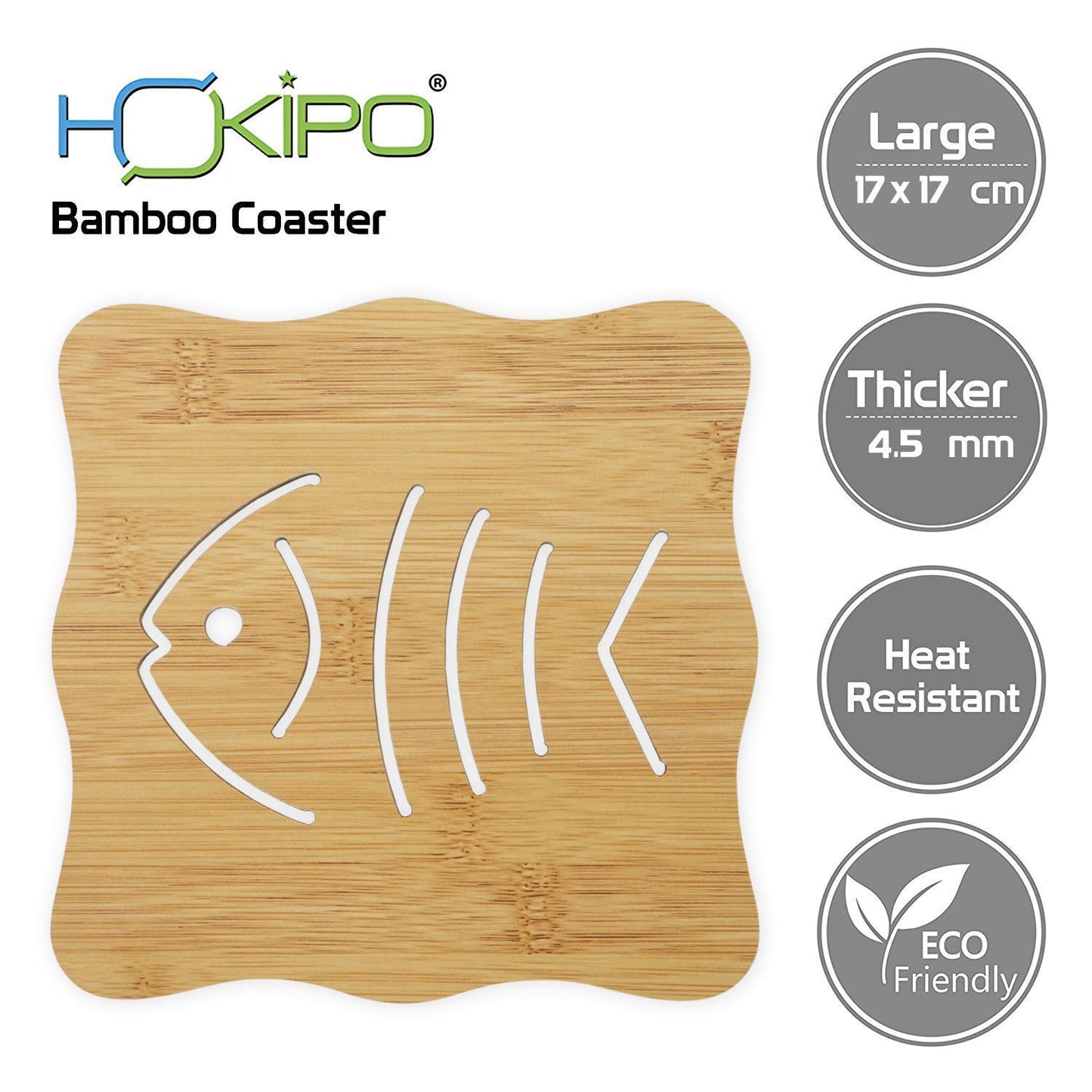 HOKIPO Eco-Friendly Bamboo Coasters for Dining Table Heat Pad for Kitchen - Pack of 2/4/6