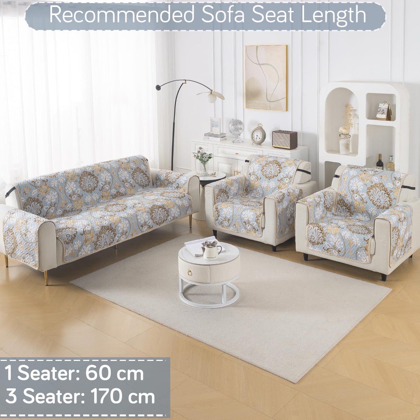 Easy Drape Reversible Quilted 5-Seater Sofa Cover (3+1+1), Cool Breeze Floral