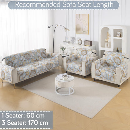 Easy Drape Reversible Quilted 5-Seater Sofa Cover (3+1+1), Cool Breeze Floral
