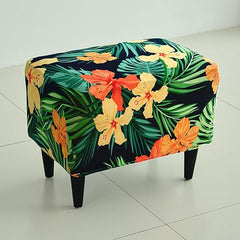 Stretchable 140 GSM Footstool Cover, Spring Green Hibiscus