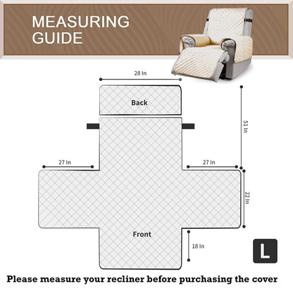 Quilted Recliner Chair Cover With Side Pockets for 1 Seater Sofa, Sand Brown