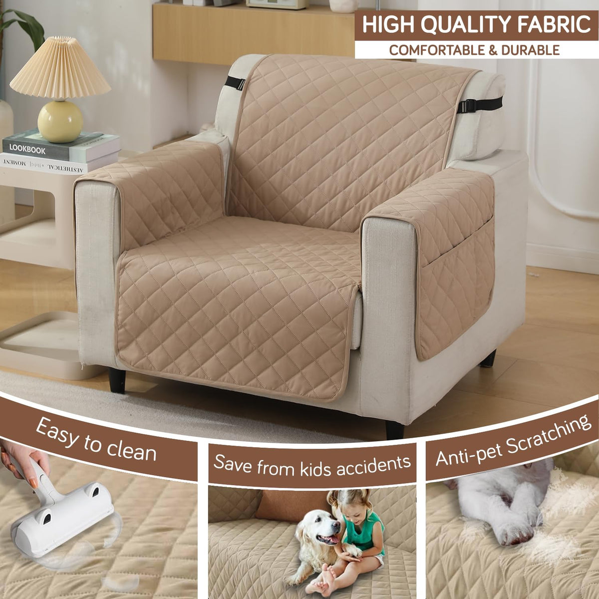 Beige colour Quilted Waterproof Sofa Protector for 1 Seater – Durable, Comfortable & Anti-Slip