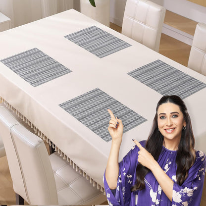 HOKIPO PVC Dining Table Mats and Runner Set of 4/6, Cool Grey Rhombus