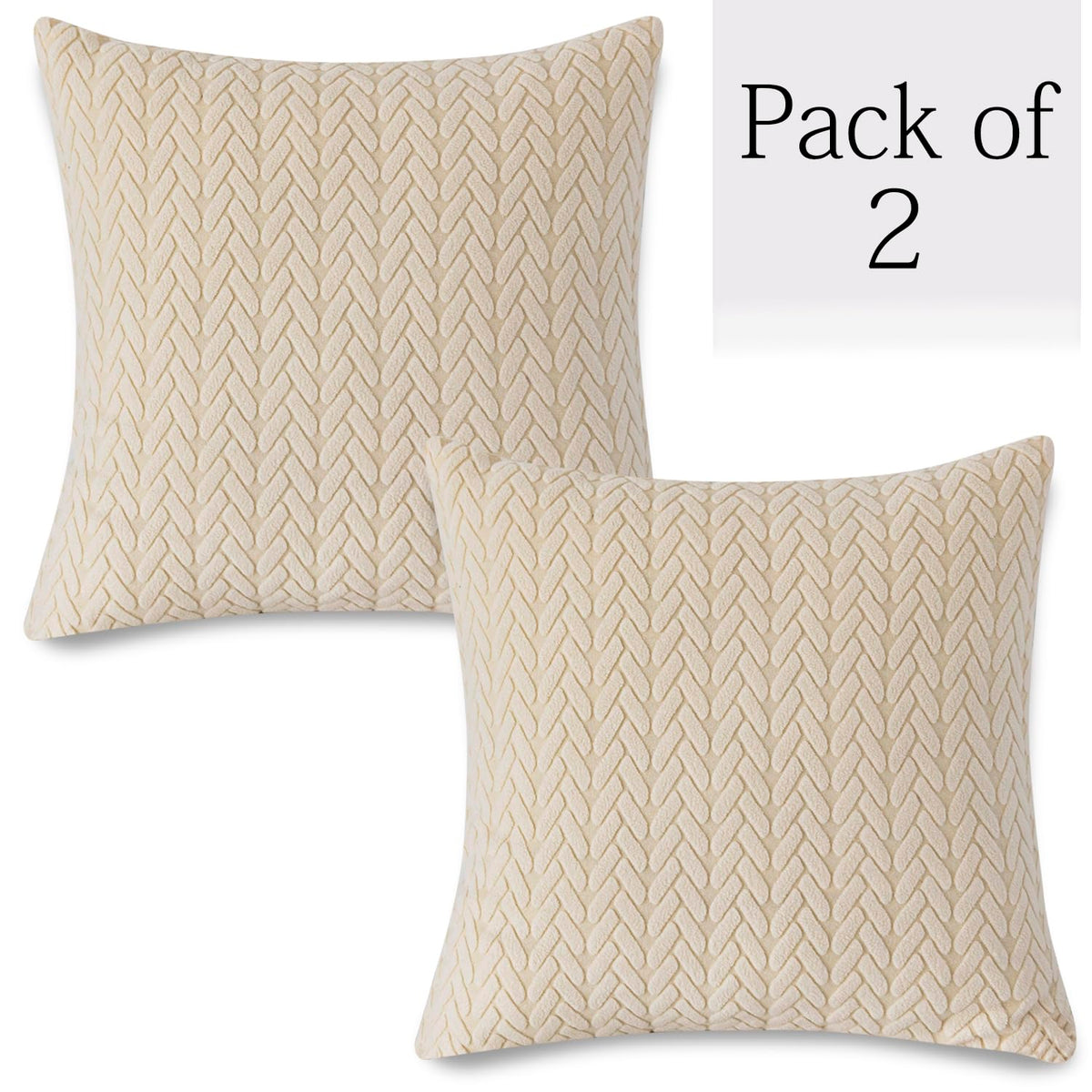 Beige Colour Grid Texture Jacquard Zippered Pillow Cover Set