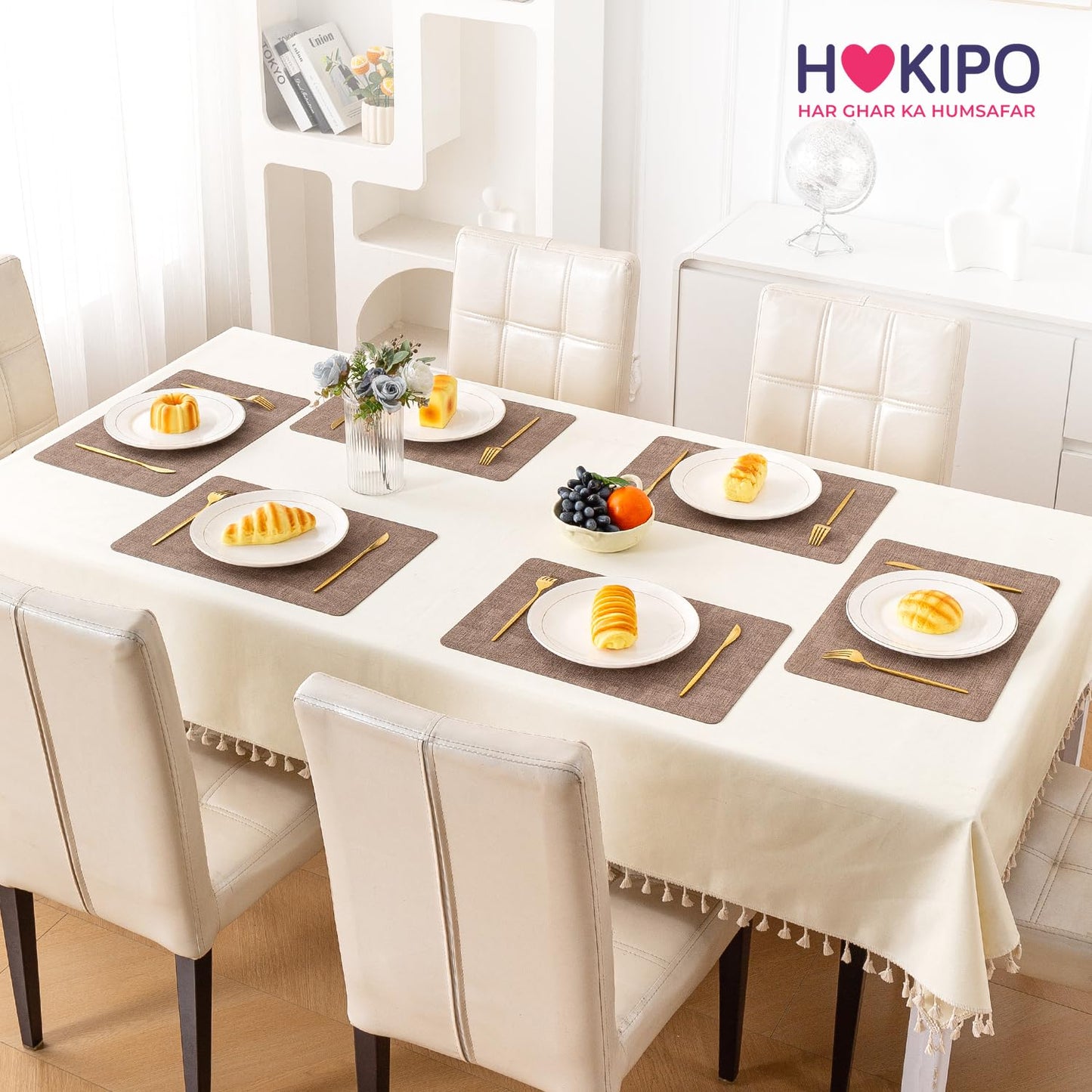 Modern Weaves Royal Luxe Faux Leather Mats for Dining Table - Cocoa Brown
