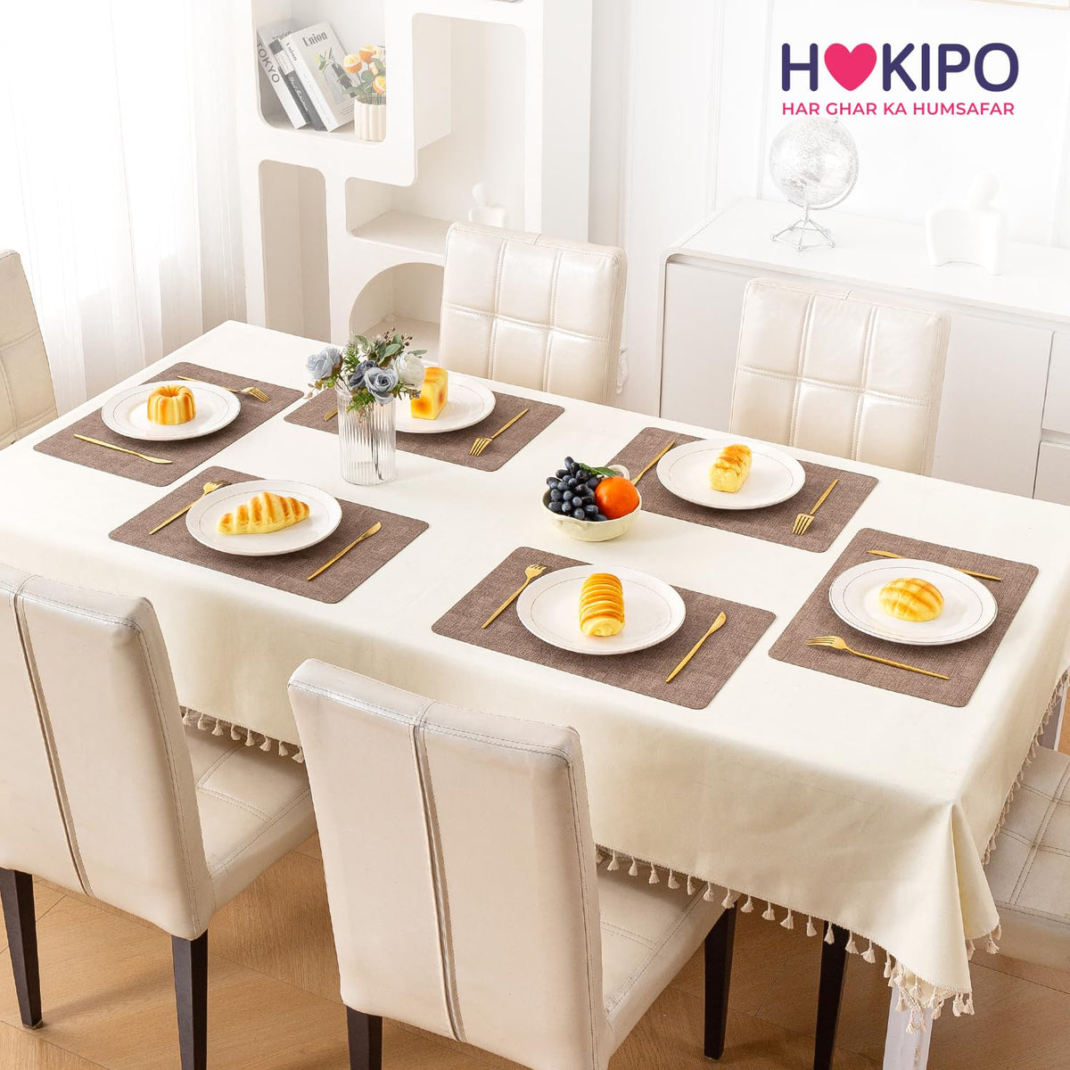 Modern Weaves Royal Luxe Faux Leather Mats for Dining Table - Cocoa Brown
