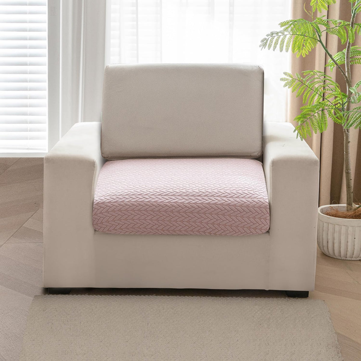 Stretchable Thick Jacquard Textured Seat Couch Cushion Cover for 1/2/3 Seaters, Pink