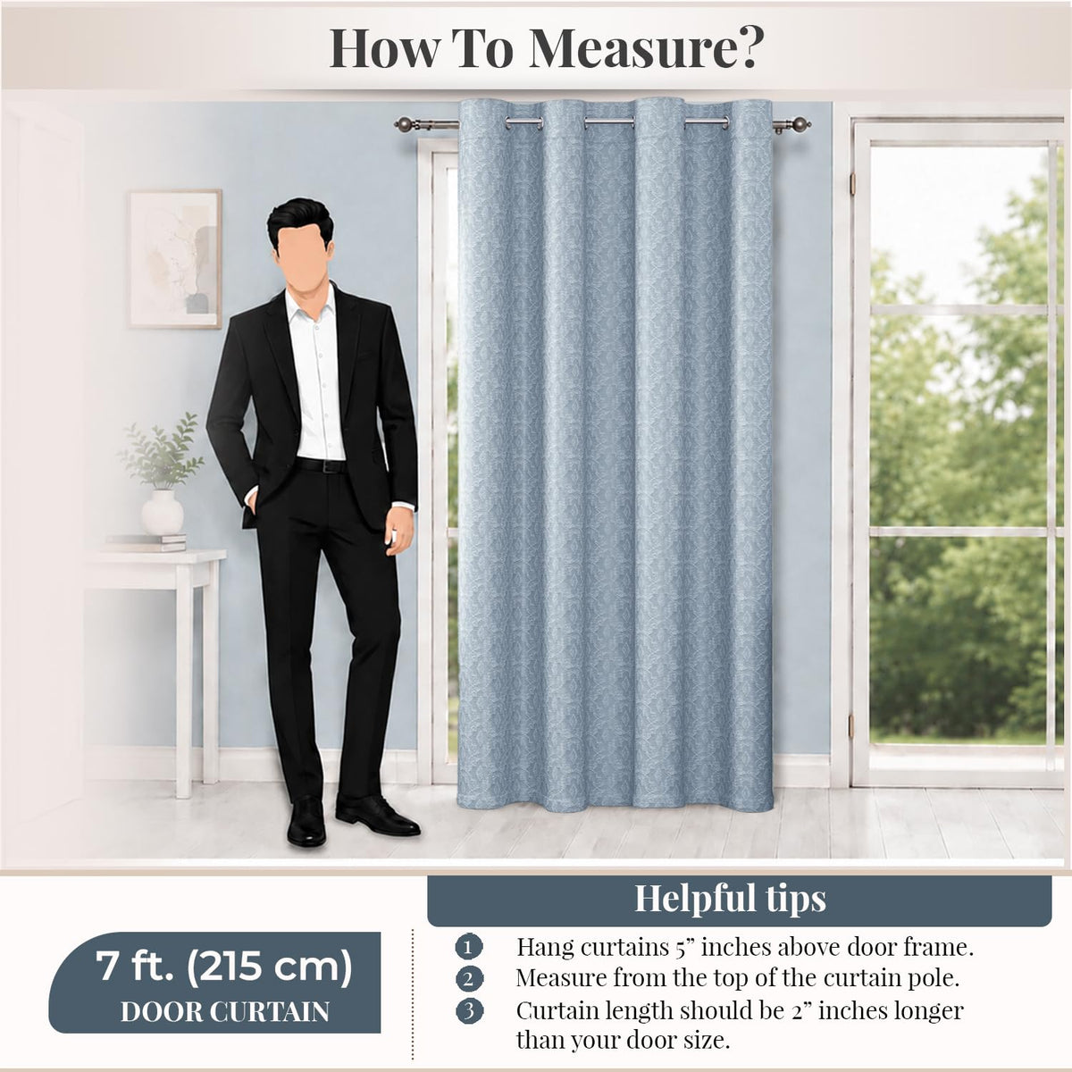 HOKIPO Marrakesh Jacquard Eyelet Curtains, 7 Feet Long - Ice Blue - image 8