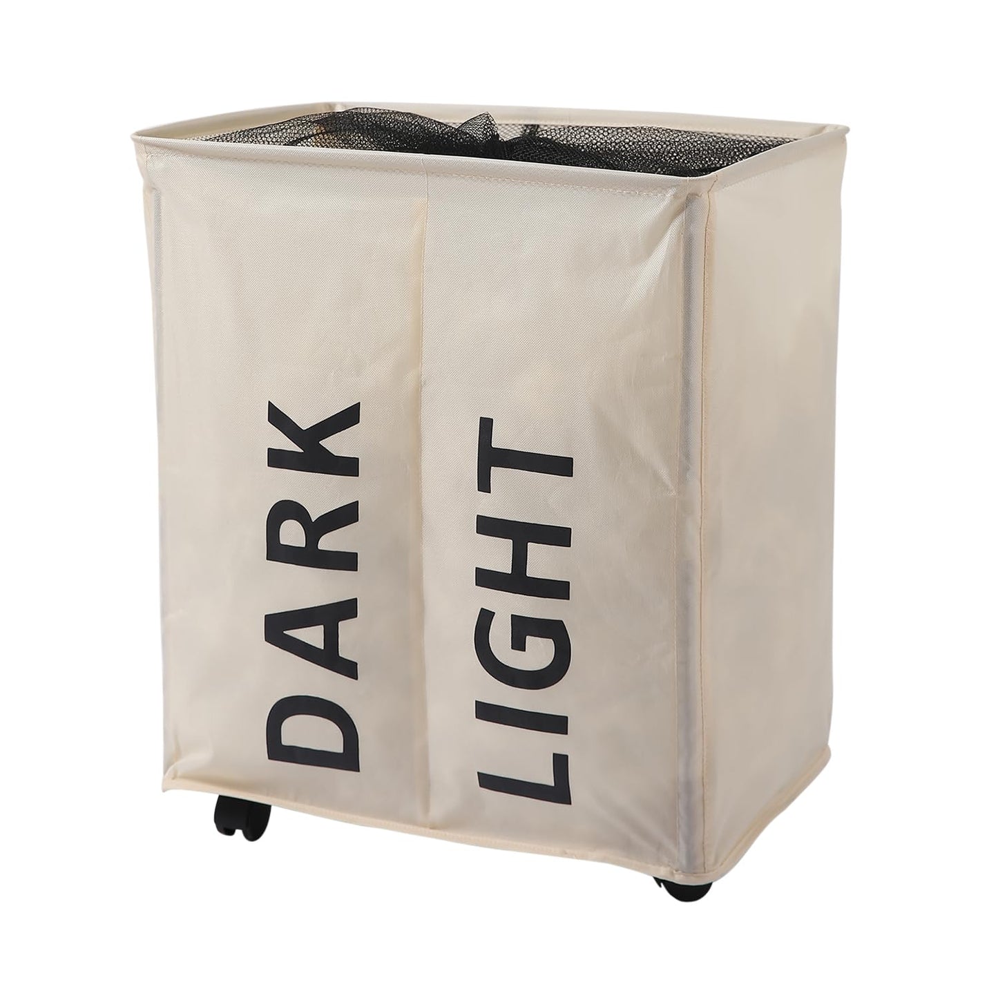 Large Laundry Basket Foldable Hamper With Wheels, Cream