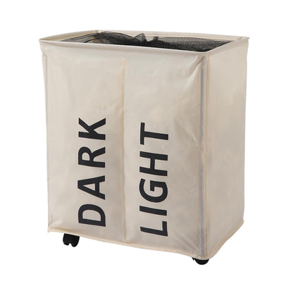 Large Laundry Basket Foldable Hamper With Wheels, Cream
