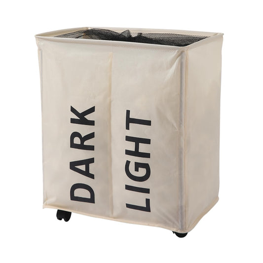 Large Laundry Basket Foldable Hamper With Wheels, Cream