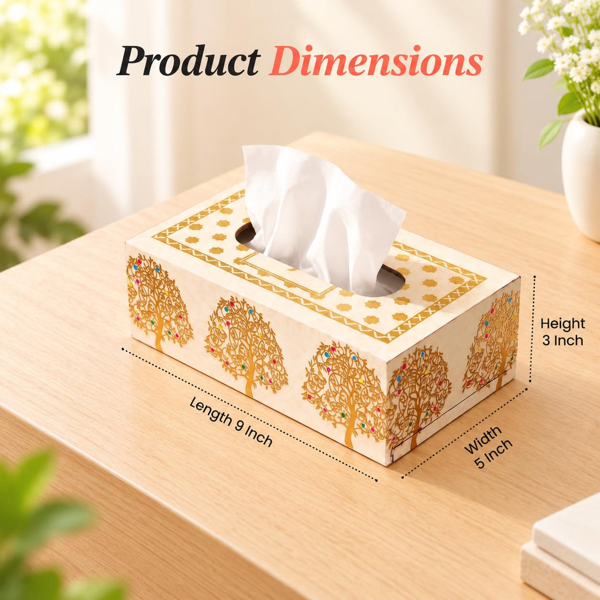 HOKIPO Tissue Box Holder, Rectangle, Engineered Wood, Swarna Vriksha - image 4