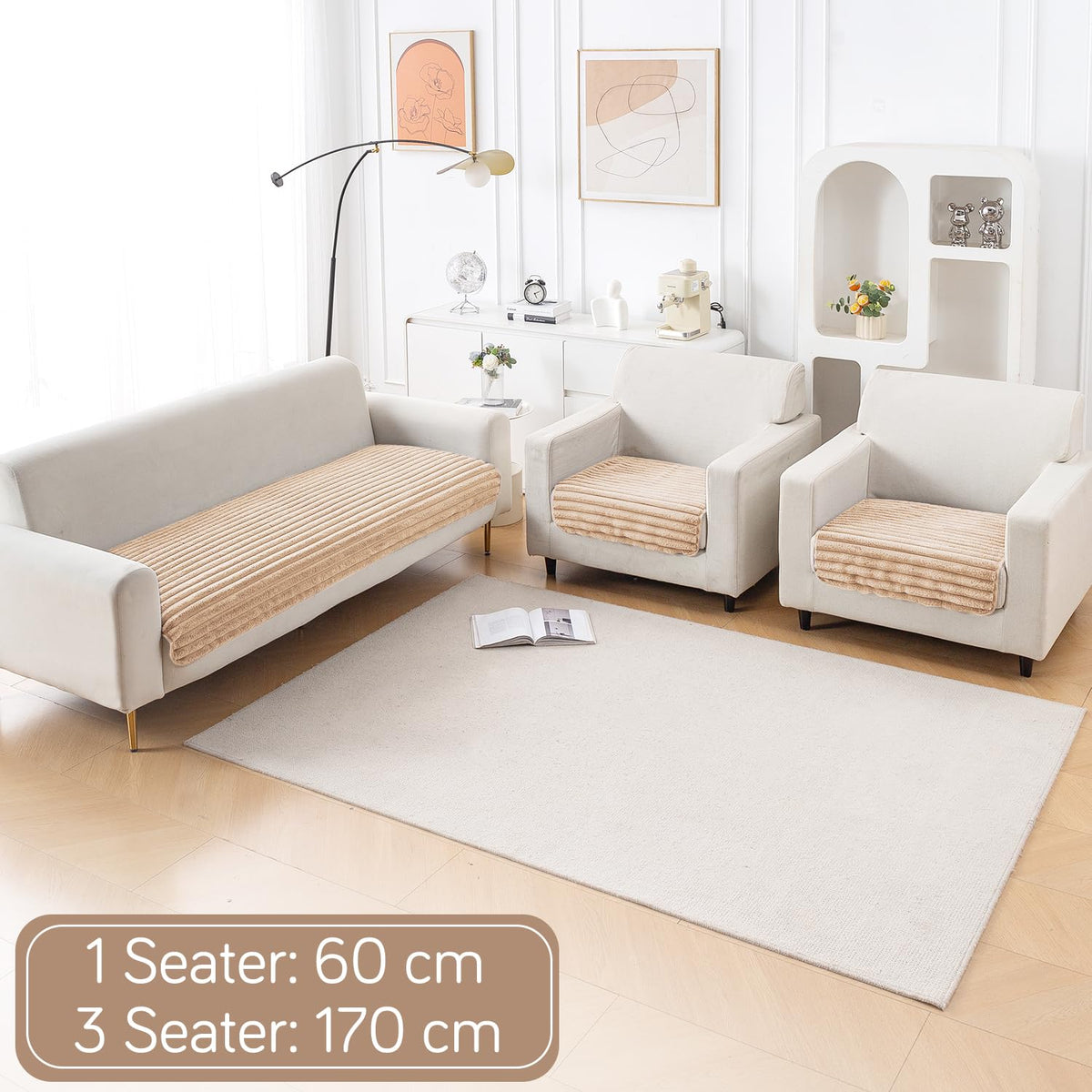 Faux Rabbit Fur Sofa Cover Combination Set, 'Snuggle Fur Series' Sand Brown