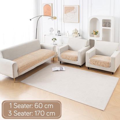Faux Rabbit Fur Sofa Cover Combination Set, 'Snuggle Fur Series' Sand Brown