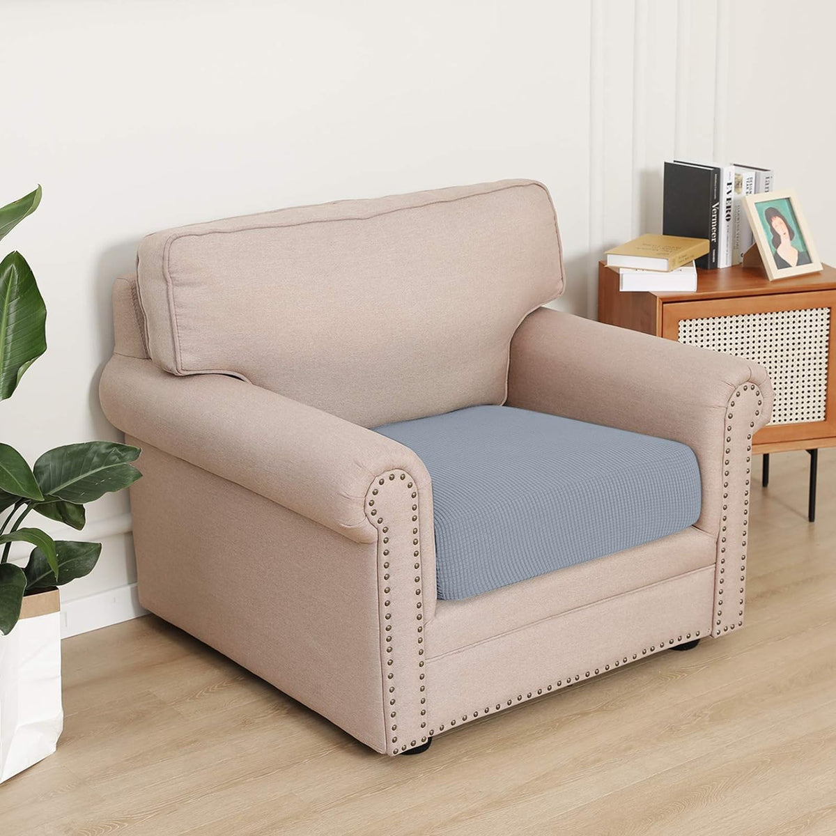 Stretchable Thick Jacquard Textured Seat Cushion Cover for 1/2/3 Seaters / Pieces for Sofa, Light grey