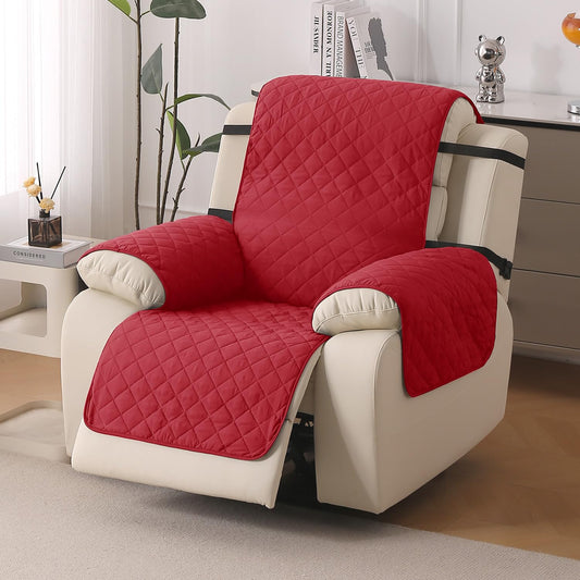 UrbanQuilt Recliner Sofa Slipcover Mat with Dual Belt for 1/2/3 Seater - Scarlet Red