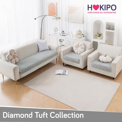 Diamond Tuft Quilted 5-Seater Sofa Mat (3+1+1), Anti-Slip, Mist Grey