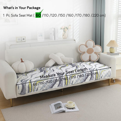 Quilted, Waterproof and Anti-Slip Sofa Cover Mat, Curved Lines Pearl White
