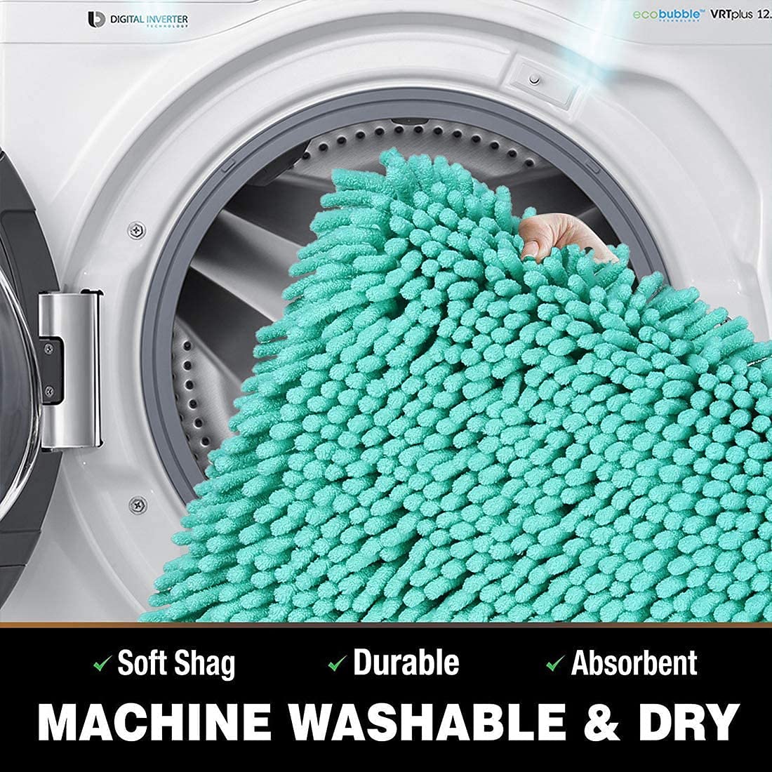 Buy Machine Washable Turquoise Chenille Luxury Bath Rug