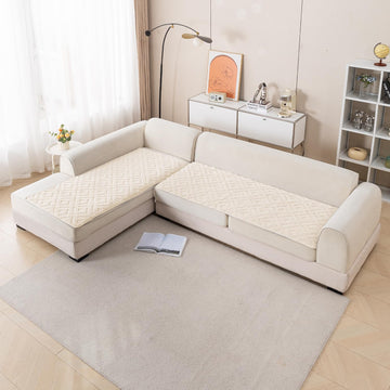 Buy Beige Colour Velvet Maze Premium L Shape Sofa Cover