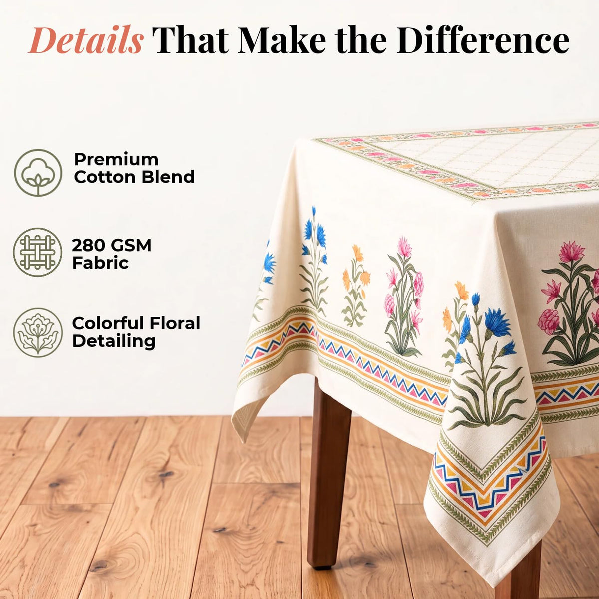 HOKIPO Rectangular 6 Seater Table Cloth, Off White - image 3