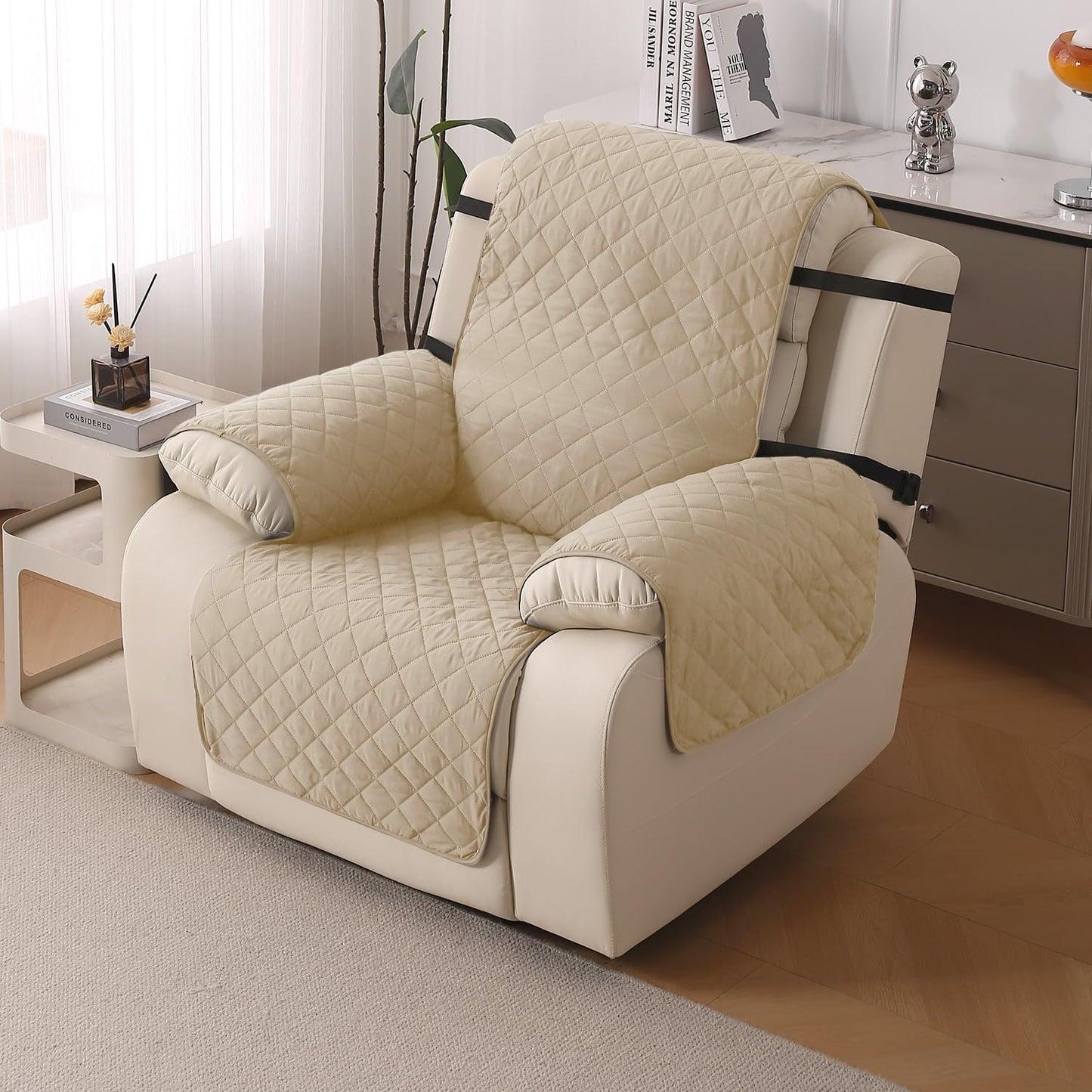 UrbanQuilt Recliner Sofa Slipcover Mat with Dual Belt for 1/2/3 Seater - Beige