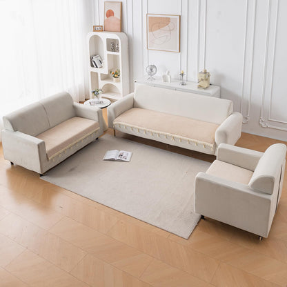 Serenity Tassel Chenille Sofa Cover with Tassel – Ivory Fringe
